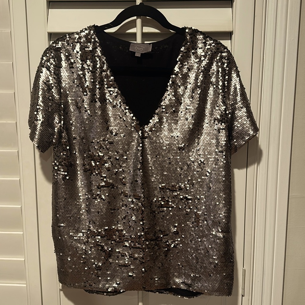 Gold sequin V-neck top-purchase from anthropologie